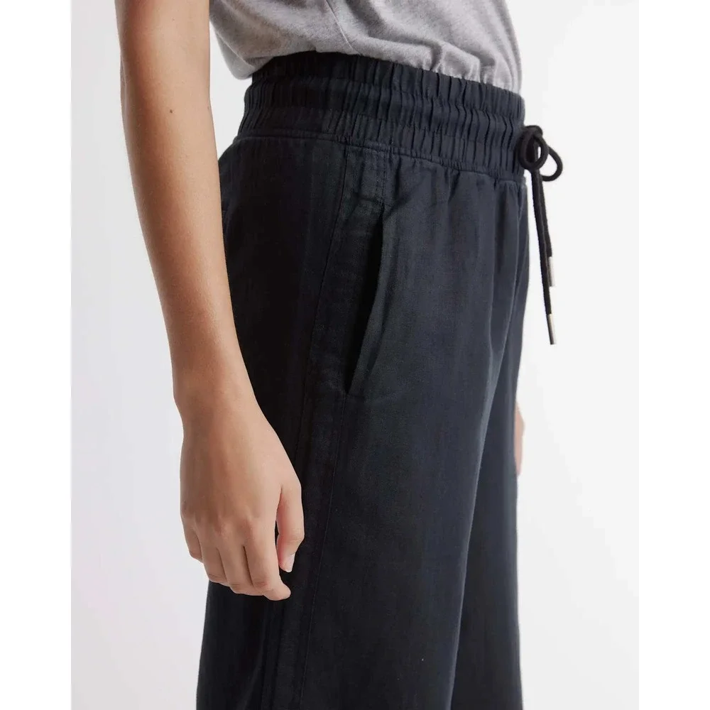Quince Black European Linen Wide Leg Pants Smocked Waist 1X NWT
